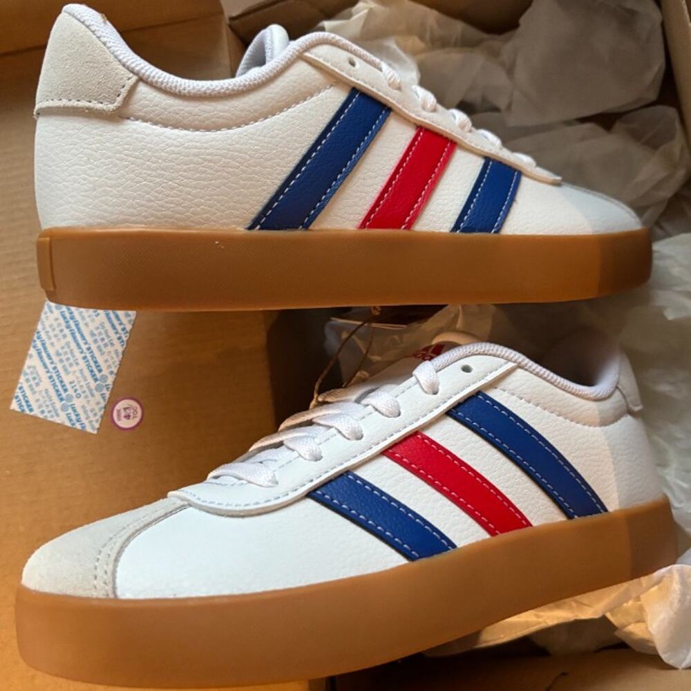 Adidas VL Court 3.0 K White/Royal Blue/Red Gum JH8721 Kids 1.5 Women's 3 New Box